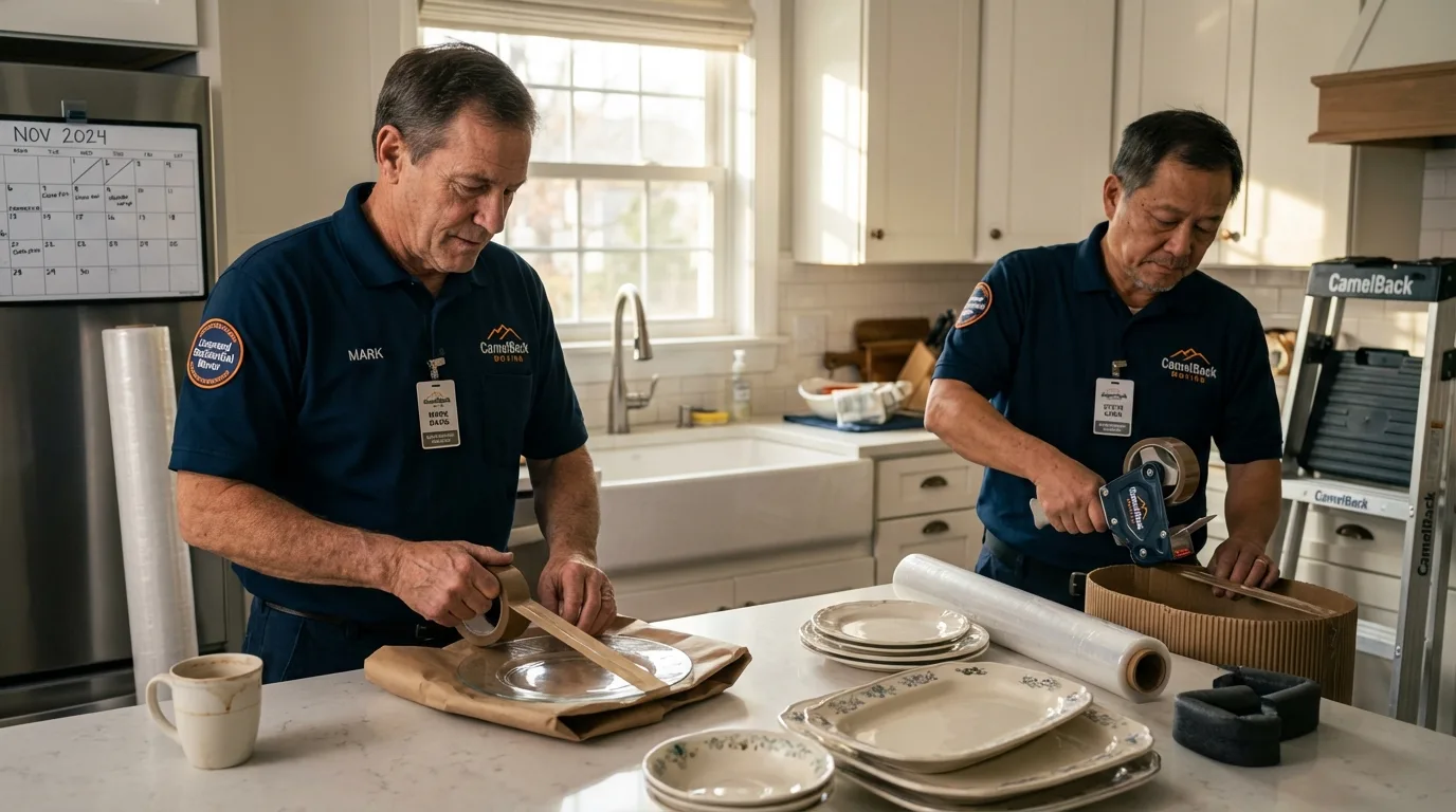 Professional crew packing kitchen dishware in Waycross, GA